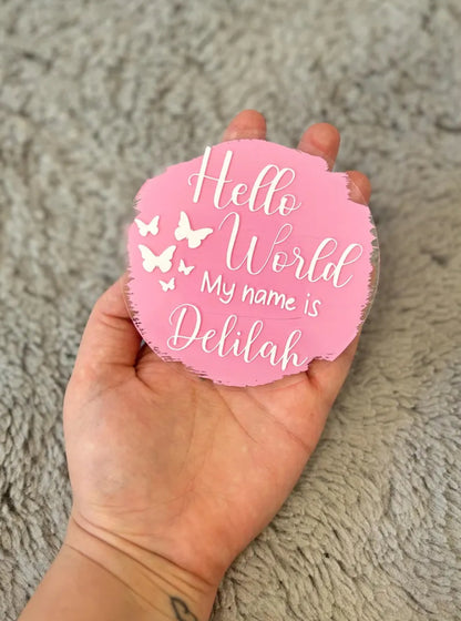 Butterfly Baby Hello World Personalised Disc