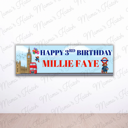 London Bear Custom PVC Birthday Banner 90x28cm Waterproof