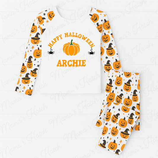 Personalised Happy Halloween Pumpkin Spider Pyjamas