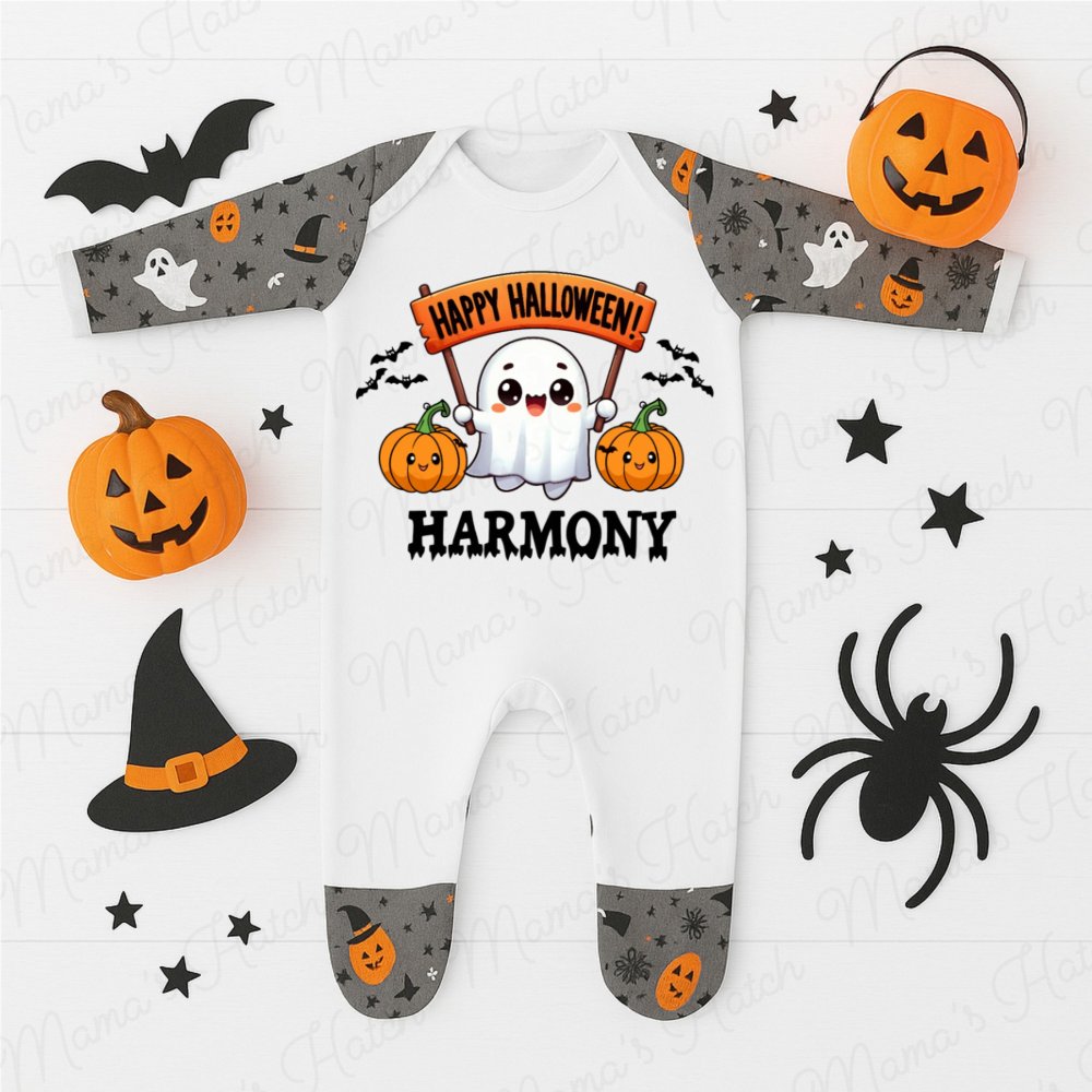 Personalised Happy Halloween Ghost Romper