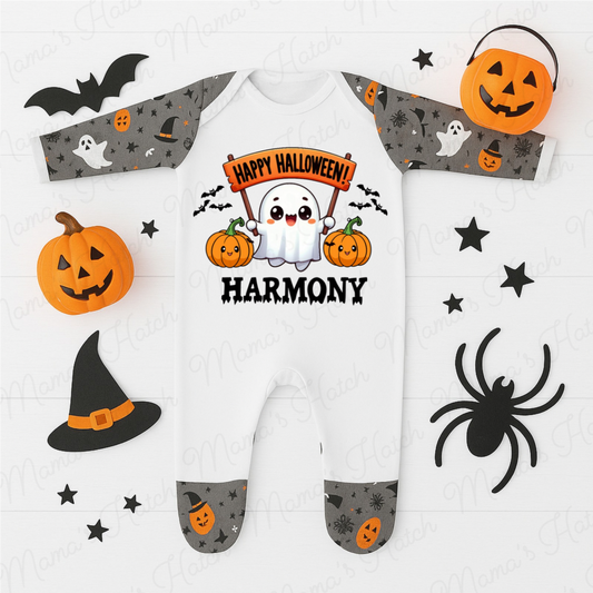Personalised Happy Halloween Ghost Romper