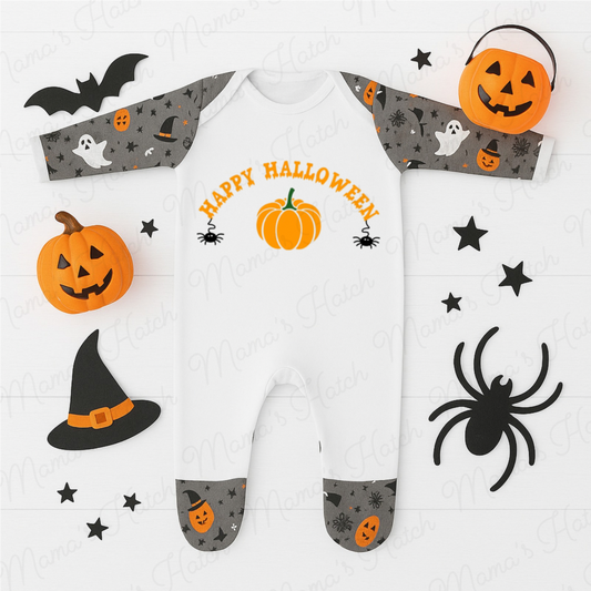 Happy Halloween Pumpkin Spider Romper