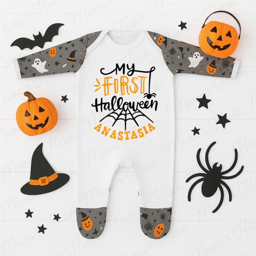 Personalised First Halloween Web Romper