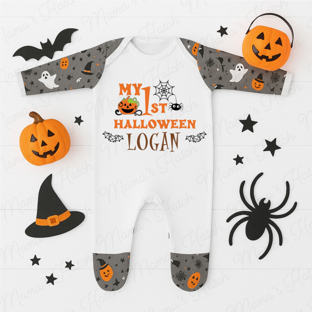 Personalised First Halloween Pumpkin Romper