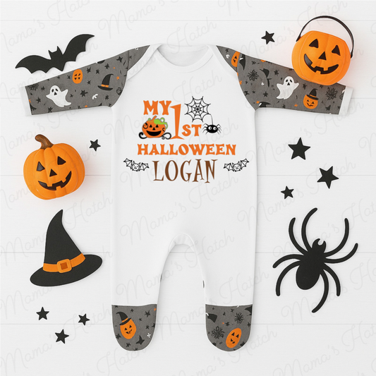 Personalised First Halloween Pumpkin Romper