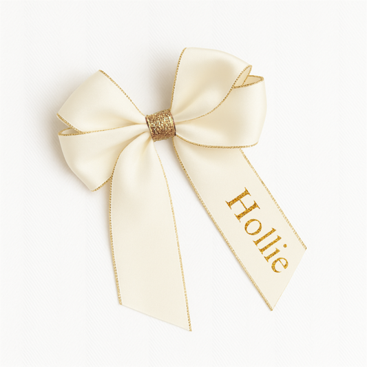 Personalised Christmas Hair Bow 6” - Cream