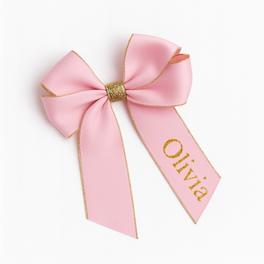 Personalised Christmas Hair Bow 6” - Pink