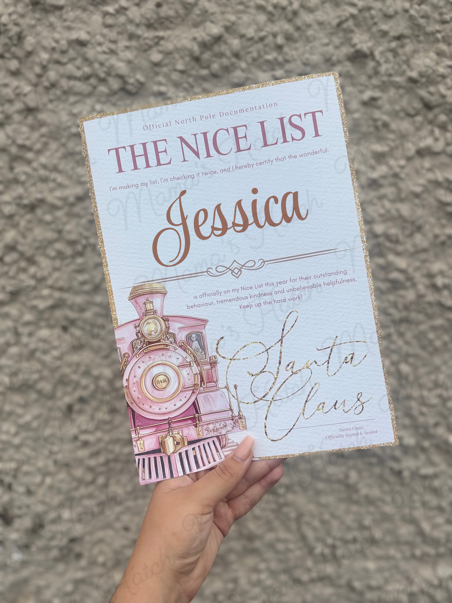 The Nice List Certificate - Pink Train