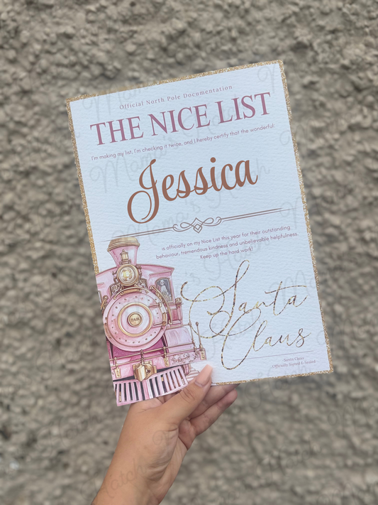 The Nice List Certificate - Pink Train