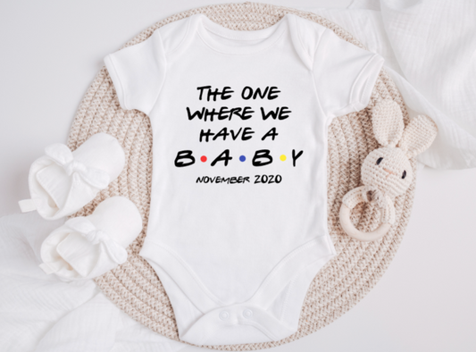 Personalised The One Where We Have A Baby Pregnancy Announcement Vest
