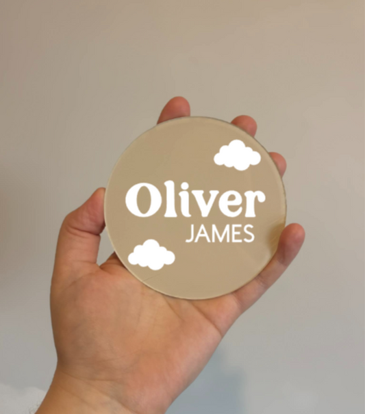 Personalised Cloud Baby Name Announcement Disc