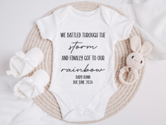 Battled Through The Storm, Got Our Rainbow Pregnancy Announcment Vest