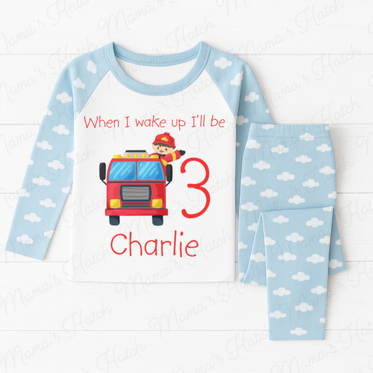 Fire Truck When I Wake Up I Will Be Blue Birthday Pyjamas