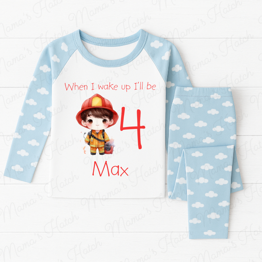 Fireman When I Wake Up I Will Be Blue Birthday Pyjamas