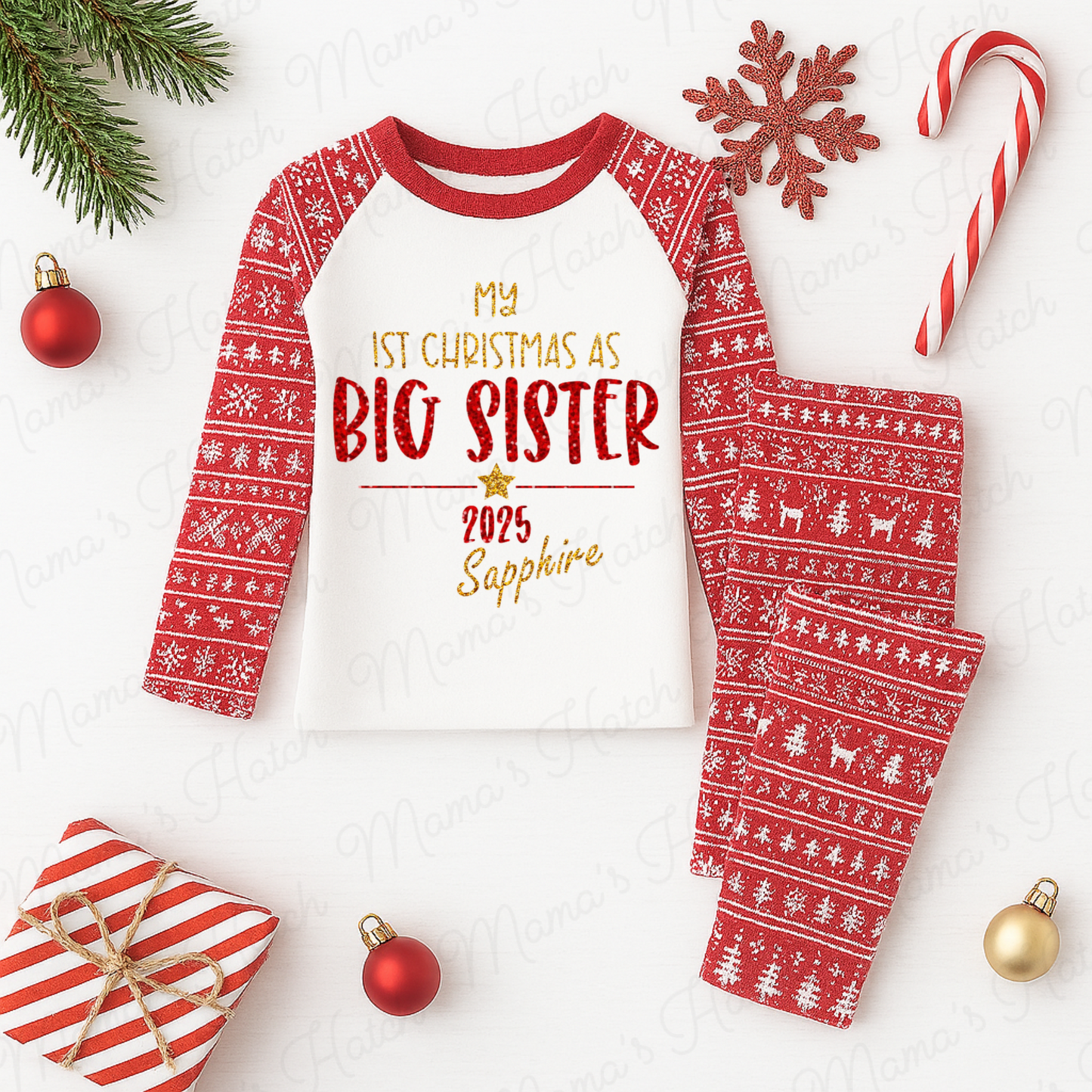 Personalised First Christmas As Big Sister Pyjamas