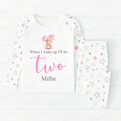 Pink Teddy Balloon Pink Star Birthday Pyjamas