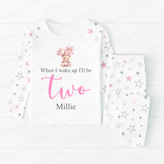 Pink Teddy Balloon Pink Star Birthday Pyjamas