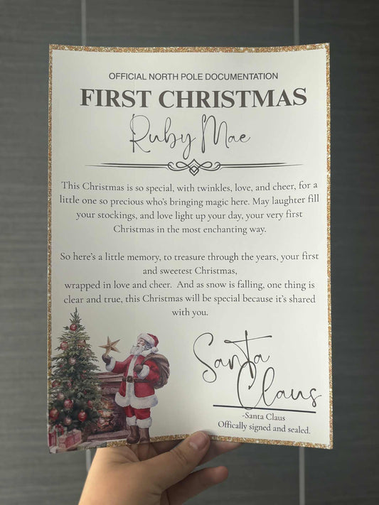 First Christmas Certificate - Santa & Tree