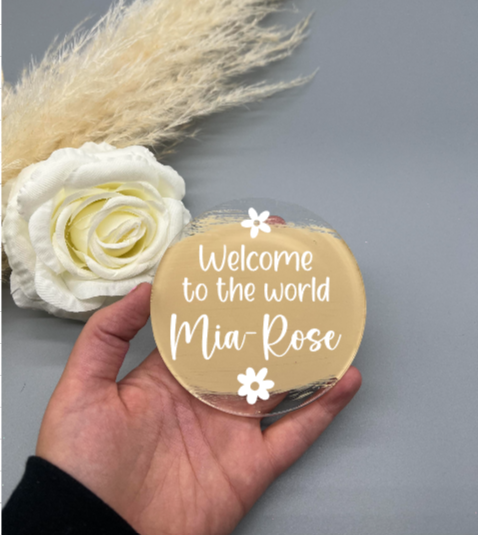 Personalised Baby Flower Acrylic Disc image 0