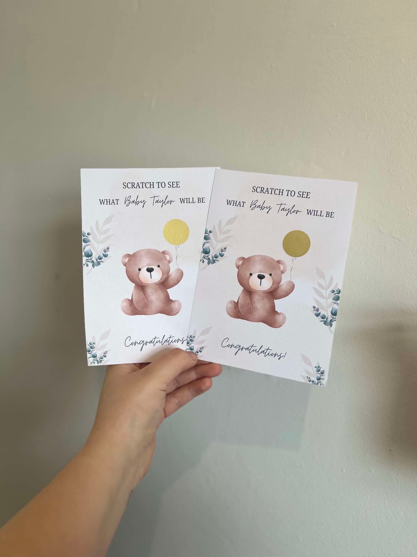 Gender Reveal Scratch Cards - Teddy Bear Balloon image 1