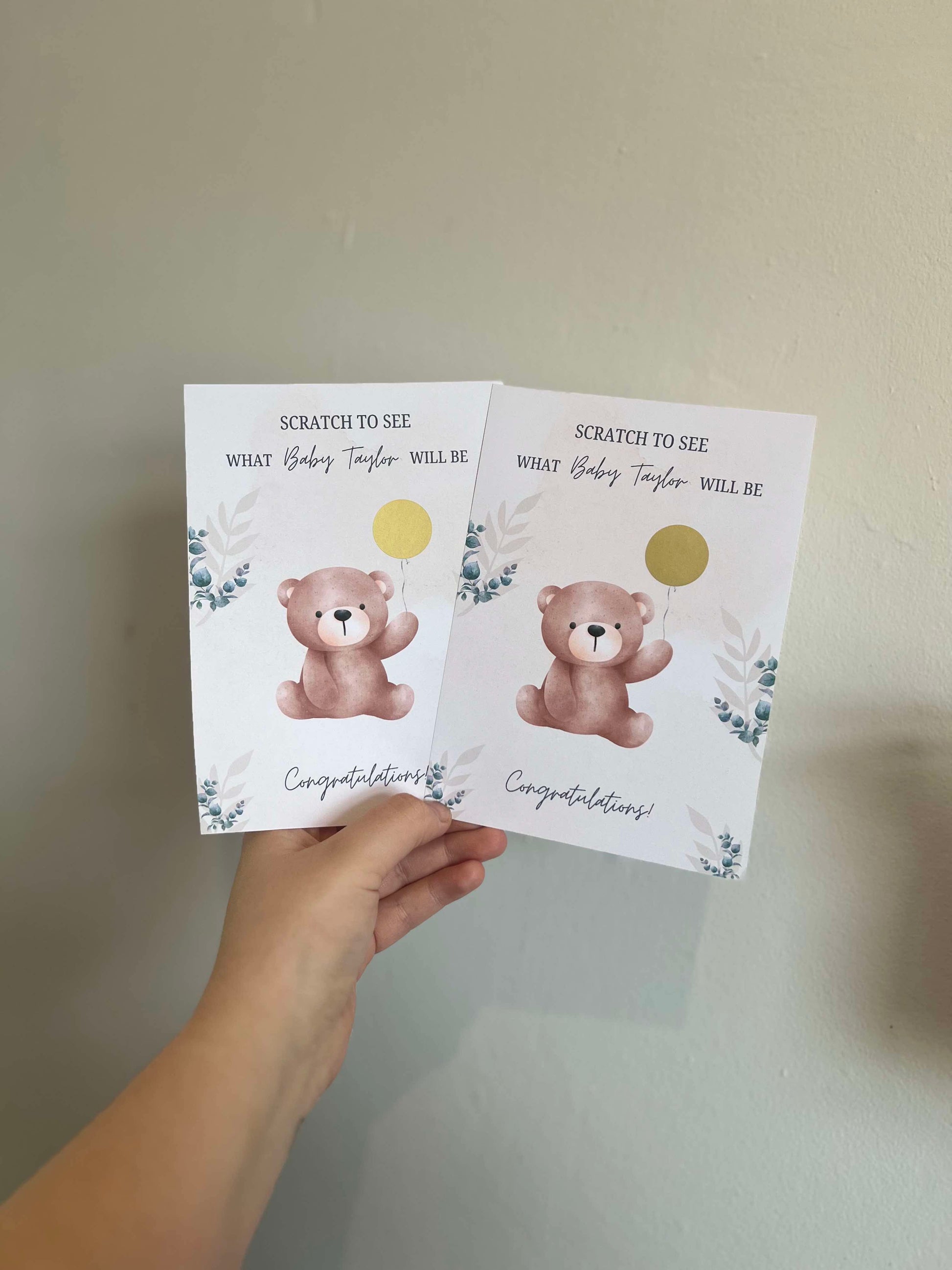 Gender Reveal Scratch Cards - Teddy Bear Balloon image 1