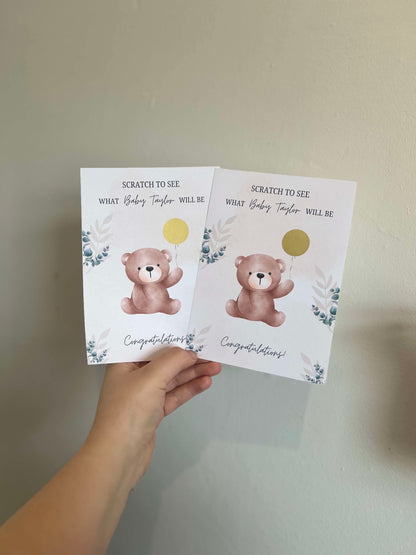 Gender Reveal Scratch Cards - Teddy Bear Balloon image 1