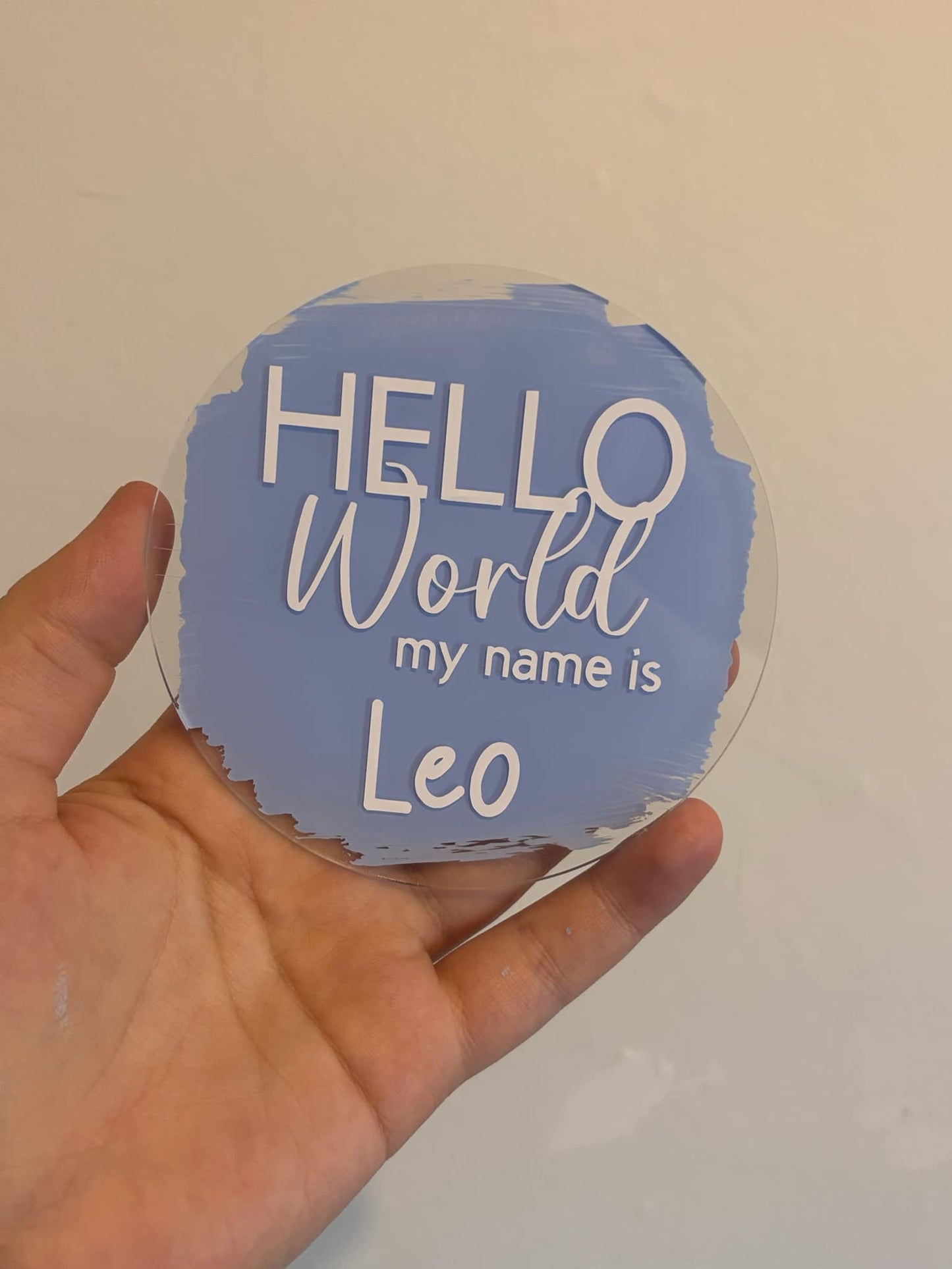 Hello World Personalised Baby Announcement Disc