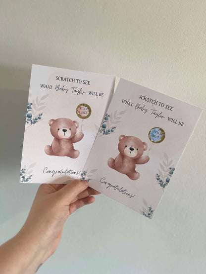 Gender Reveal Scratch Cards - Teddy Bear Balloon image 0