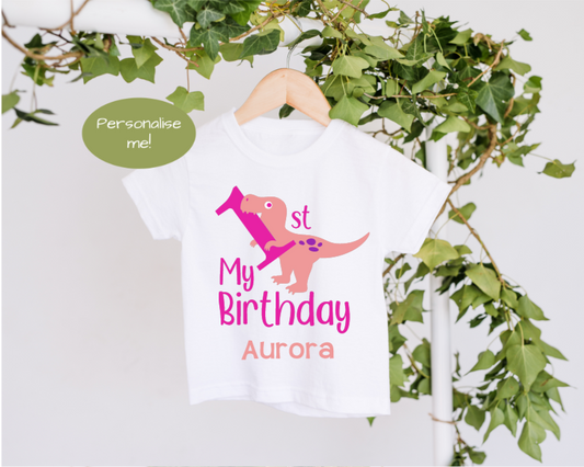 My 1st Dino Birthday Pink T-Shirt image 0