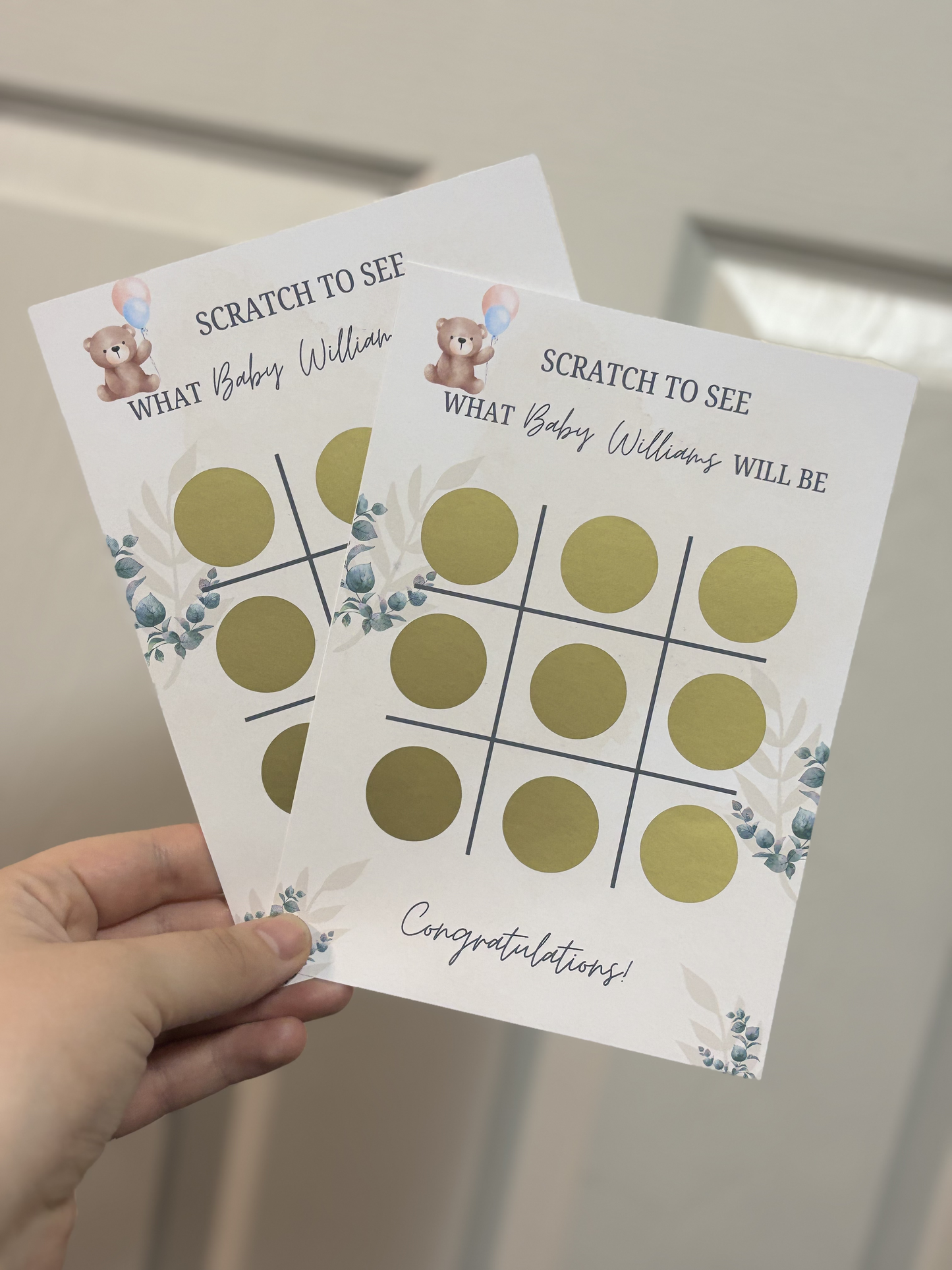 Gender Reveal Noughts & Crosses Game Scratch Card image 1