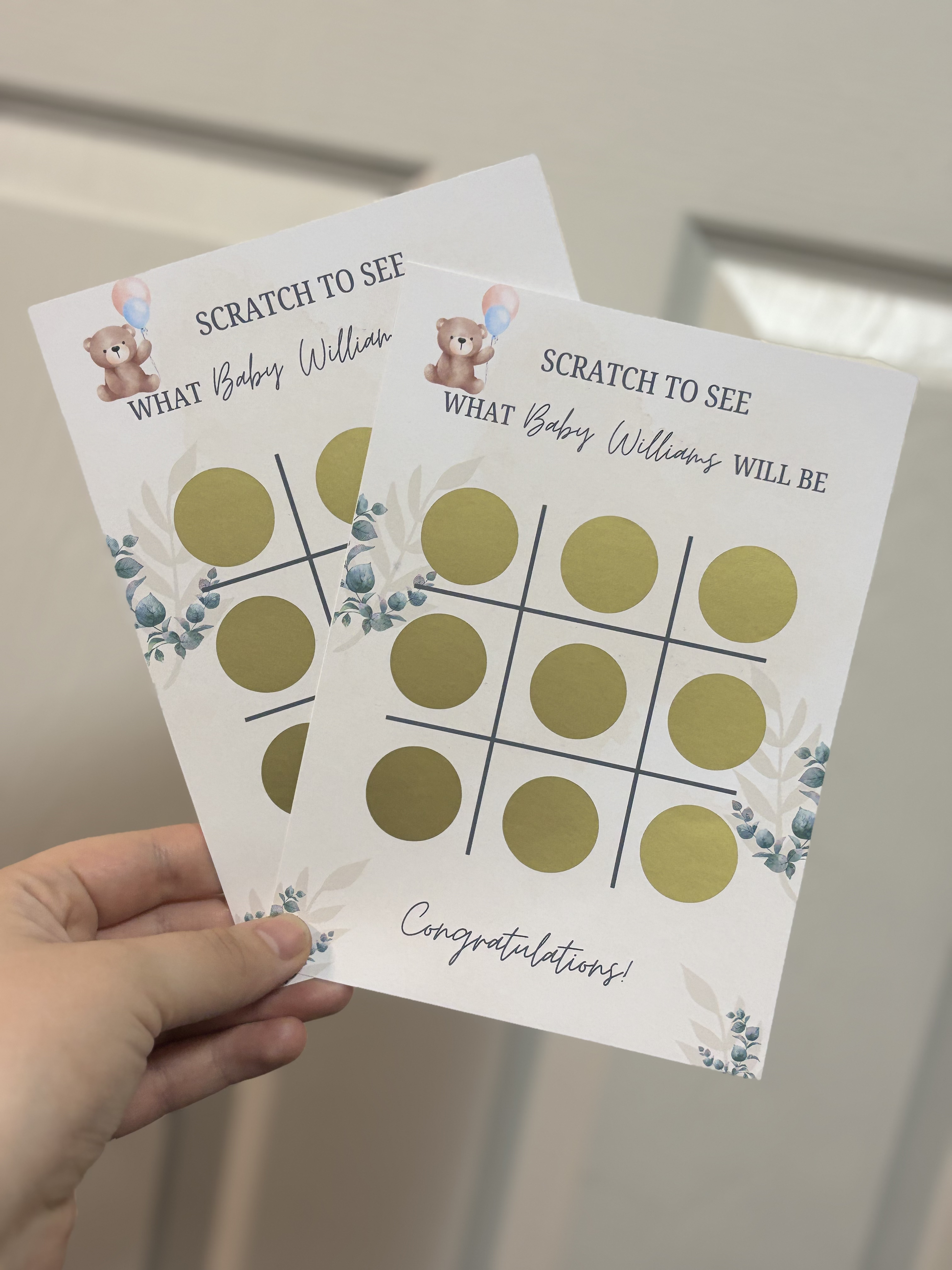 Gender Reveal Noughts & Crosses Game Scratch Card image 1