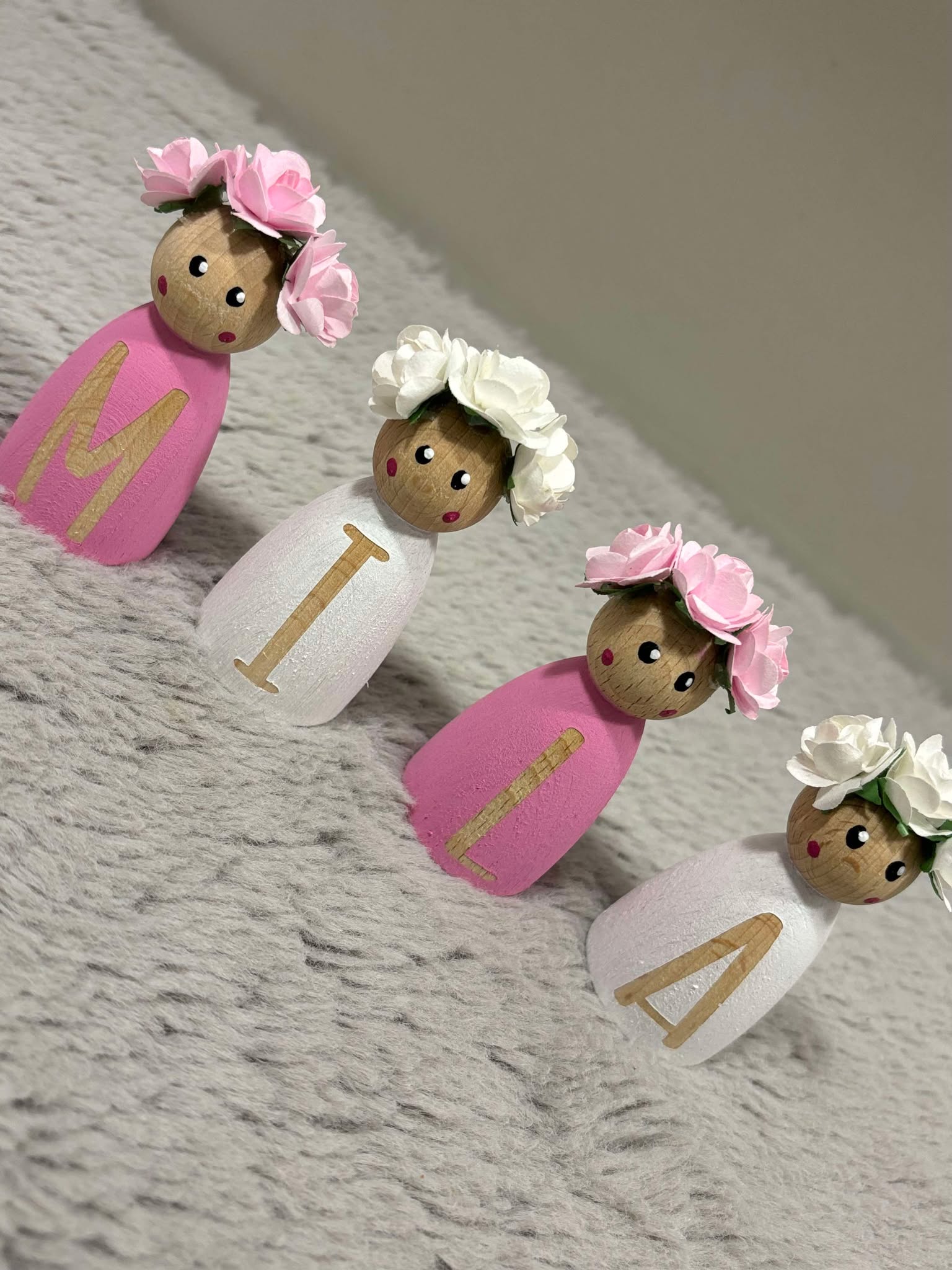 Personalised Pink & White Peg Dolls image 0