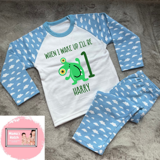Green Alien When I Wake Up I Will Be Blue Birthday Pyjamas image 0