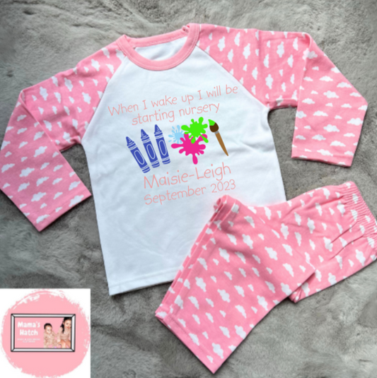 When I Wake Up I Will Be Starting Nursery Pink Pyjamas image 0