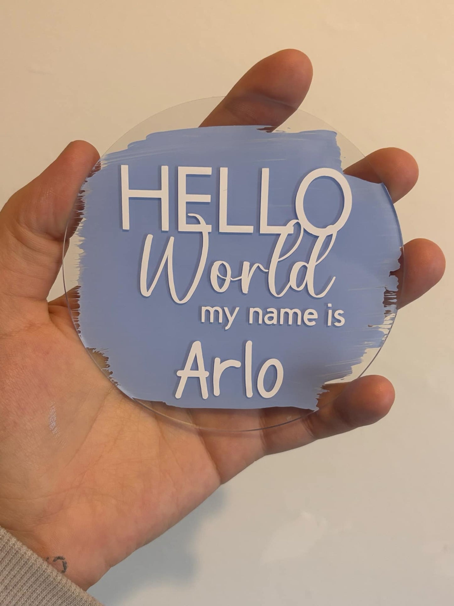 Hello World Personalised Baby Announcement Disc