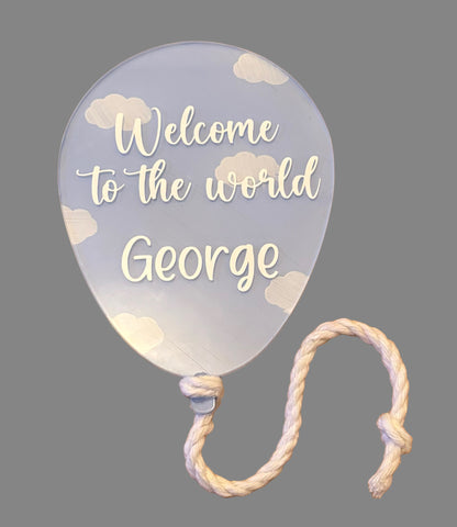 Personalised Baby Acrylic Cloud Balloon Plaque image 0
