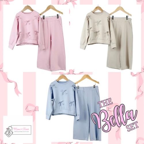 BELLA girls bow long sleeve crew neck top and wide trousers set baby pink image 1