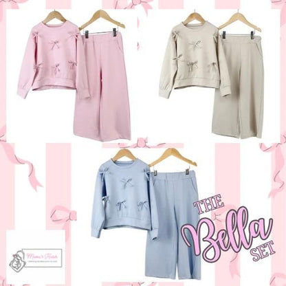 BELLA girls bow long sleeve crew neck top and wide trousers set baby pink image 1
